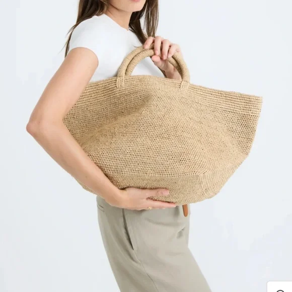 NWT IBELIV Raffia Tote Vanilla Tea Handwoven Raffia Large - Picture 3 of 12